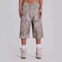 VIONA Leopard Print Denim Shorts Wide Leg Baggy Fit Knee Length Streetwear Casual Premium Cotton Jeans S chaki