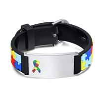 Individualūs autizmo ID apyrankės Tėvų dovana Mažiems berniukams Sūnui, Spalvota dėlionės silikoninė apyrankė Nemokamas graviravimas 14-16.5cm sidabras