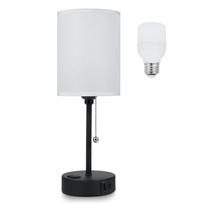 Audinys prie naktinės stalinės lempos Miegamojo naktinio staliuko lempa su LED lempute 3 spalvų temperatūros stalinis šviestuvas USB US Plug juoda/balta