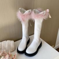 Women Platform Flats Knee High Snow Boots Fur Leather Shoes  Winter Trend Chelsea Boots Fashion Motorcycle Sport Botas Mujer 35