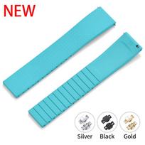 Premium FKM Rubber Watch Strap 18mm 19mm 20mm 22mm Quick Release Waterproof Cut-to-Size Dive Band with Butterfly Buckle 18mm&No Buckle žalsvai mėlyna