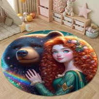 Brave Merida Princess Round Rugs Bedroom Living Room Sofa Study Decorative Carpet Children's Room Non-Slip Carpet Table Mats Diameter -60cm