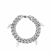 Hip Hop Raw Cuban Chain Men Bracelet Silver Color Stainless Steel Cross Tassel Bracelet Fashion Trendy Jewelry Accessories