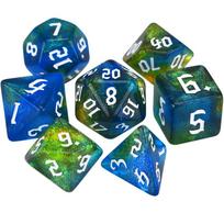Games Table Game 7-Die Carved Pattern Dice Set Two-tone Dice Set Iridescent Glitter Polyhedral Dice blue gold