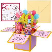 40th Birthday Card,  for Wife Husband Women 3D Pop Up Greeting Card with Note and Envelope 40th Birthday Gifts