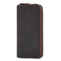 Vintage Crazy Horse Leather Wallet Men's RFID Business Long Premium Handbag Leather Wallet Men's Wallet 10.5x2.5x19.3cm