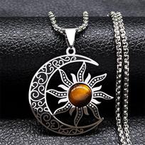 Witch Moon Sun Pentagram Necklace Stainless Steel Stone Occult Luna Crescent Wicca Jewelry Accessory