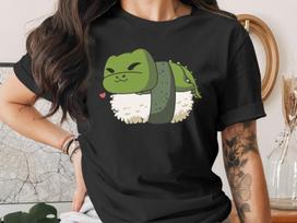 Cute Sushi T-Rex Dinosaur T-Shirt, Japanese Anime Gift, Kawaii Anime Sushi Shirt, Cute Japan Manga Art L