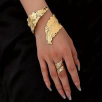 Olive Leaf Adjustable Gold Branch Cuff Bracelet with Ring Set Open Bangle for Women Mother's Day Jewelry Present A2