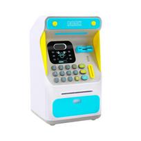 Electronic Piggy Bank Simulated Face Recognition ATM Machine Cash Box Toy Small ATM Automatic Roll Money Save Piggy Bank mėlyna