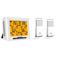 Large Screen Digital Wireless LCD Display Thermometer Hygrometer with 3 Transmitters, Yellow Backlight in White Color balta