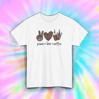 Peace Love Coffee Funny Caffeine Lover Gift Shirt S-5XL L