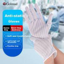 Golmud Anti-Static Gloves, Dust-Free Striped Non-Slip, Computer Assembly Work, Automatic Embroidery Thread, 10 Pairs GM605