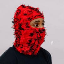 2023 New Design Distressed  Knitted Balaclava  Ski Mask arbūzo raudonos spalvos