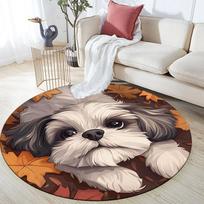Shih Tzu & Fallen Leaves pattern round rug,Carpet Rug for Living Room Bedroom Playroom ,Non-slip Floor Mat,Holiday Gifts and Birthday Gifts. 80cmx80cm
