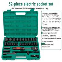 Electric Wrench Kit: Hex Socket & Ratchet Set for Auto Repair, Includes Large Drive, Extension, and Air Impact Wrench Accessories. 37-piece Electroplated Set with Extras