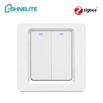 EU UK Alexa Google Home 2 Gang Smart Push Button Wall Switch Smart Zigbee Switch (White,86*86mm&Uk Standard) balta