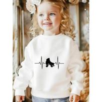 Girls' Crewneck Sweatshirt | Roller Skate Heartbeat Pattern Print, Machine Washable, Spring and Autumn 110 balta