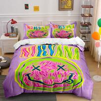 Purple Nirvana Smile Bedding Set Bedding Duvet Cover Set Duvet Cover Pillowcases (1 * Duvet Cover 2 * Pillowcases, without duvet insert) 135x200cm yellow