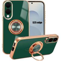 Silicone Case - BOOLING - for Samsung Galaxy S25 Edge - Shockproof with Rotating Ring - Night Green žalia