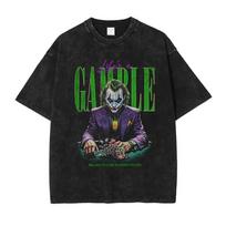 Joker T Shirt Hip Hop Vintage Washed Movie Old School Tops Tees Oversized T-shirt Short Sleeve Sweatshirts Unisex Cotton L smėlis