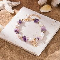 Handmade Gravel Starfish Pendant Bracelet for Women Girls Bohemian Elegant Crushed Stone Beaded Bracelet Summer Beach Jewelry