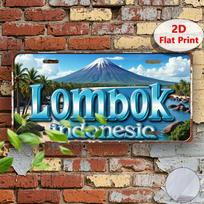 D Flat xcm Piece Vintage Indonesian License Plate Lombok and Bali Nostalgic Metal Wall Decoration Travel Souvenir 15x30cm(5.9x7.8inch)