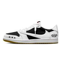 Jordan x Travis Scott Air Jordan 1 Demon Graffiti Leather Low top Vintage Basketball Shoes Unisex Black White DZ4137-700(Team1896 - ) 35.5