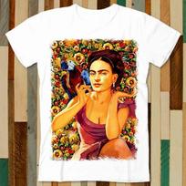 Frida Kahlo Parrot Bird Pet Lover Water Paint Art T Shirt Adult Unisex Men Women Retro Design Tee Vintage Top A4943 4XL