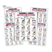 Full Body Workout Routine 5 Pcs Dumbbell Poster Set, Exercise Charts Set for Back, Waist Slimming Exercises Core, Arm, Glutes Legs, Strength Training 5pcs