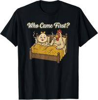Who Came First? T-Shirt, Funny Chicken Egg Gift, Retro Animal Joke Graphic Tee, Farm Humor Shirt 2XL