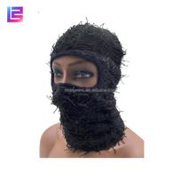 Knitted Balaclava Face Knit Full Face Mask Cover One Hole Designer Grassy Distressed Fuzzy Balaclava Ski Mask juoda