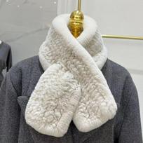 Imported Real Rex Rabbit Fur Men's Winter Scarf Korean Style Simple Long Weave Maomao Warm Double-Sided Thickened Fur Collar