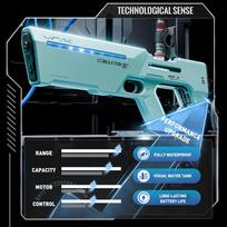 2026 Model Electric Water Gun Large Capacity Electric Suction Long-Distance Shooting With LED Light Children's Water Play Toy žalia