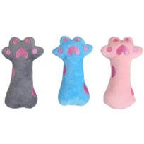 Plush Cat Toy With Catnip Crinkle Paper Bell Inside Kitten Teaser Wand With Feather For Playtime Paw Shape Design Pet Supplies (Gray,M) pilka spalva
