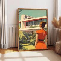 Mid-Century Modern House Art Retro Futuristic Architecture Stylish Vintage Poster Canvas Painting Wall Pictures Home Room Decor 21cm×30cm NoFrame