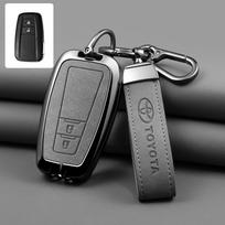 Odinė išmaniojo automobilio nuotolinio valdymo rakto dėklas apvalkalas, skirtas Toyota Avalon Camry RAV4 Prius CHR C-HR Corolla Land Cruiser Prado, raktų pakabukas gray