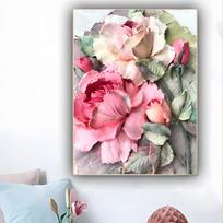 Storos alyvos drobės gėlių sienos meno plakatas svetainei, miegamajam, biurui 11.8x15.7in/30x40cm pink