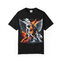 Fallen Angel vs Devil T-Shirt | Winged Figure, Fire and Smoke Illustration S
