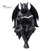 Grim Reaper Statue Halloween Reading Book Skeleton Figurine, Spooky Devil Resin Sculpture, Gothic Ornament Black Robe for Home Office Bookshelf Decor A