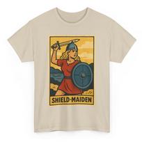Shield Maiden T-Shirt: Retro Comic Norse Warrior Woman Tee L
