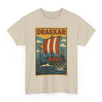 Drakkar Viking Longship T-Shirt: Retro Comic Norse Raider Tee L