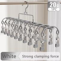 Durable Stainless Steel Clothespins Sock Drying Rack 24 Pegs Multi Clip Clothes Hanger for Balcony Laundry Home Use 1PC pilka spalva