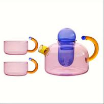 Creative Colorful Heat Resistant Glass Teapot with Tea Strainer for Electric Stove Tea Brewing rožinė