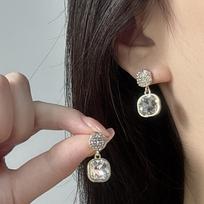 Square Zircon Crystal Rhinestone Drop Earring Punk European and American Exaggerated Metal Geometric Brincos Wedding Jewelry