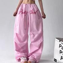 VIONA American Retro Hot Girl Hip Hop Letter Wide-Leg Pants Women Loose Pleated Design Dancing Trousers Summer Quick-Dry Pants S rožinė