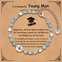 Graduation Bracelet Stainless Steel Compass Amazonite Amethyst Beads 2026 Gift for Women High School College Graduate