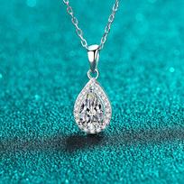 Sterling Pear Shape Moissanite Necklace Women 5x8mm Waterdrop Pendant Cross Chain Dainty Collarbone Jewelry 925 Sterling Silver