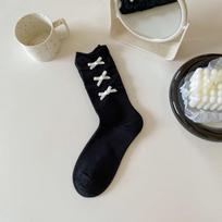 Cute Princess-style Thigh-high Socks with Bows, Student Black and White Socks, Thin Spring and Autumn Style 1 pair