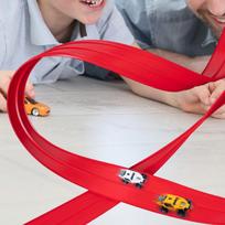 Flexible Race Car Ramp Track 16.4ft Multipurpose Portable and Storage Bag with 4 Mini raudona